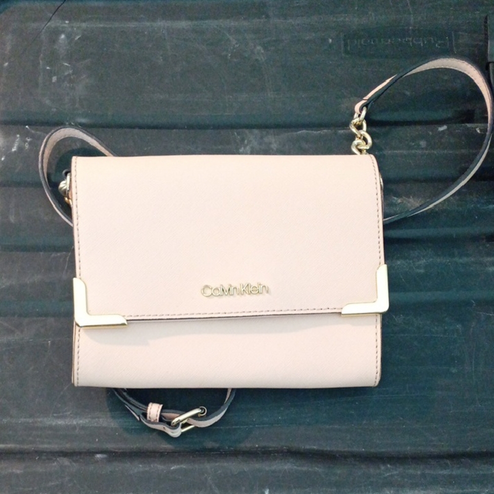 Calvin Klein Cream Crossbody Bag with Gold Accents